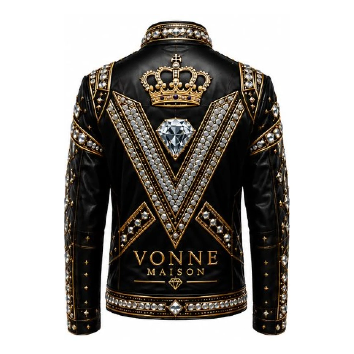 Crystal Crown Leather Jacket — back view