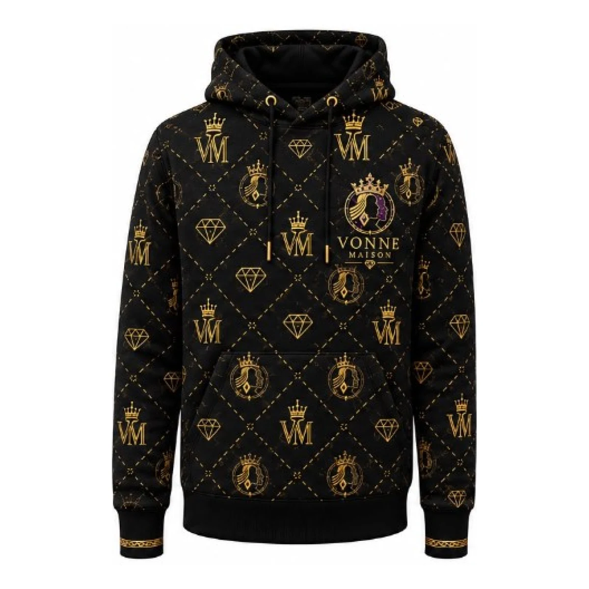 Royal Monogram Quilted Hoodie — front view