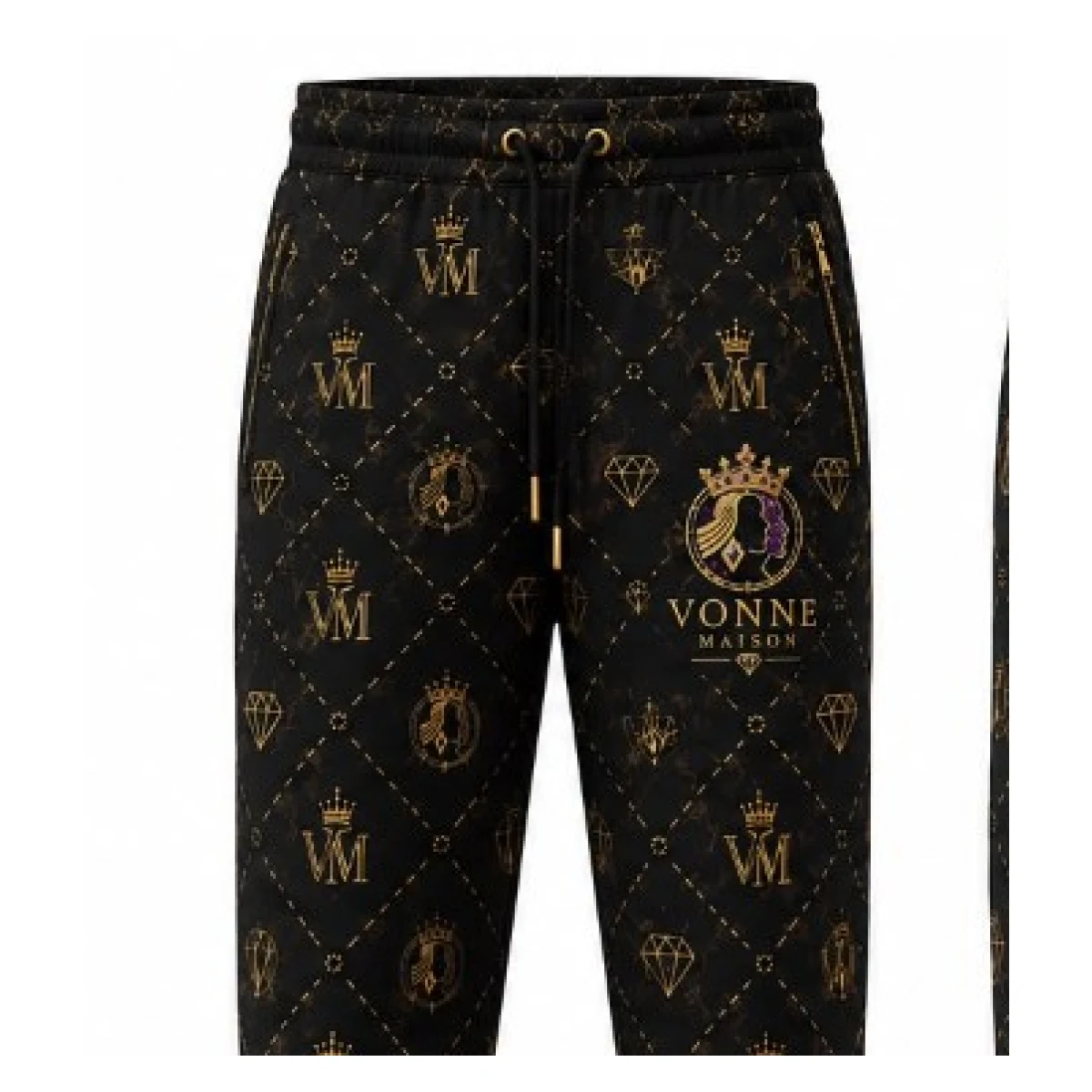 Royal Monogram Quilted Joggers — front view